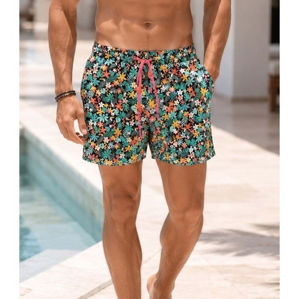 Chubbies Bloomerang Small Tropical Floral Lined Swim Trunks Green 5.5" Inseam
